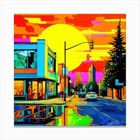 Small Town Corner - Neon Sunset Canvas Print