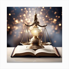 Justice Scales On Open Book Canvas Print