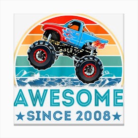 14 Awesome Since 2008 Monster Truck 14th Birthday Boys 1 Canvas Print