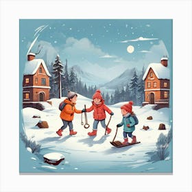 Children Playing In The Snow Canvas Print