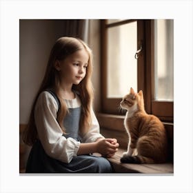 Little Girl And Cat Canvas Print