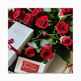 Red Roses And Chocolates Canvas Print