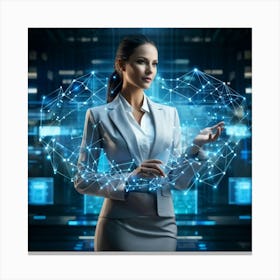 Cybernetic Advocate A Businesswoman Encapsulated In A Futuristic Suit Her Hand Garnished With Hol (2) Canvas Print