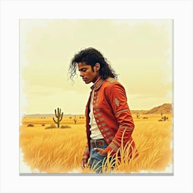 Watercolor Scene Of Michael Jackson In A Golden Desert 1 Canvas Print