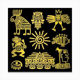 Maya Style Gold Linear Totem Icons Canvas Print