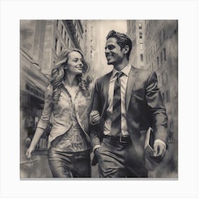 Man And Woman Walking Down The Street Canvas Print