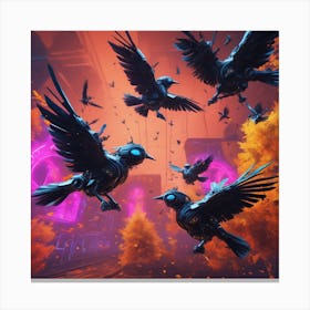 Crows In Flight 3 Canvas Print