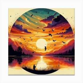 Sunset With Birds 3 Canvas Print