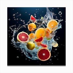 Oranges Splashing In Water Canvas Print
