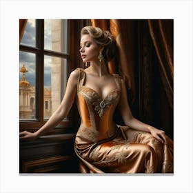 Beautiful Woman In Golden Dress Canvas Print