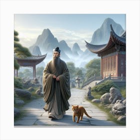 Chinese scholar with a cat1  Canvas Print