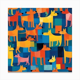 Dogs On A Blue Background 1 Canvas Print