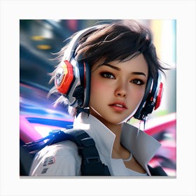 Girl With Headphones Canvas Print