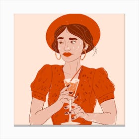 Woman Drinking A Cocktail Canvas Print