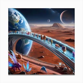 A Breathtakingly Detailed High Resolution Illustration 0f A Bridge Between Earth And Mars 1 Canvas Print