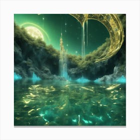 This Is A Surreal, Intricate Green Cg Rendering Graph,A Blue And Black Fountain Of Life,The Transpar (2) Canvas Print