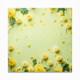 Dandelion Flowers On Green Background Canvas Print