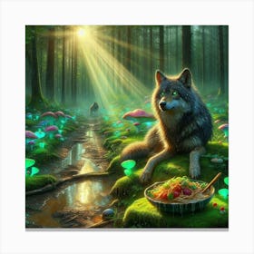 Wolfy looking for bioluminescent mushrooms 7 Canvas Print