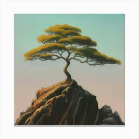 Pine Tree On A Rock Canvas Print