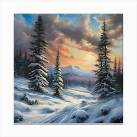 A Scottish Landscape, The Highlands in the Snow 1 Canvas Print