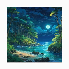 Night Scene With River and Trees Canvas Print