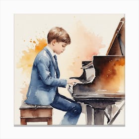 Watercolor Boy Playing The Piano Canvas Print