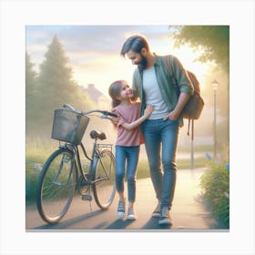 Father And Daughter In The Park Canvas Print