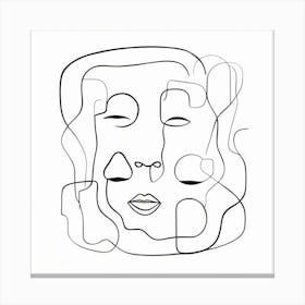 Abstract Faces Art, Black and white. White background 3 Canvas Print