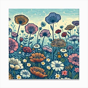 Wildflowers - Linocut Flower Meadow Canvas Print