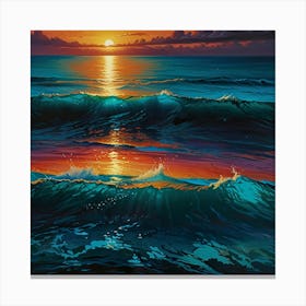 Oceans turquoise depths in hyperrealistic style, capturing the play of light and shadow, reflecting the vibrant hues of a tropical sunset. Canvas Print