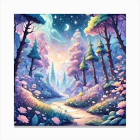 A Fantasy Forest With Twinkling Stars In Pastel Tone Square Composition 25 Canvas Print