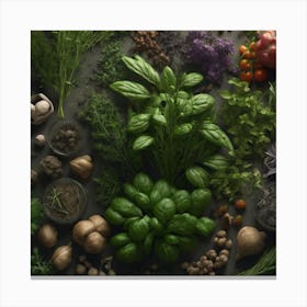 Fresh Herbs On A Dark Background Canvas Print