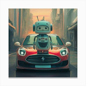 Robot On A Car Canvas Print
