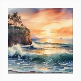 Sea Sunset Watercolor 3 Canvas Print