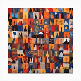 'Many Lands Under One Sun' American Quilting Inspired Folk Art with Bold Tones Poetic Art, 1400 Canvas Print