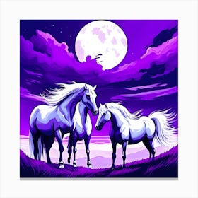 Two Horses In The Moonlight Canvas Print