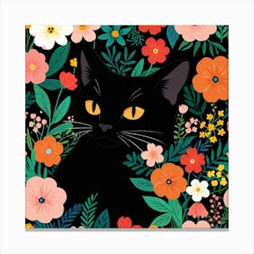 Black Cat With Flowers 1 Canvas Print