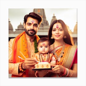 Ai Image Indian Couple In Mandir Canvas Print