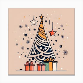 Modern Christmas Tree with Presents Drawing Canvas Print