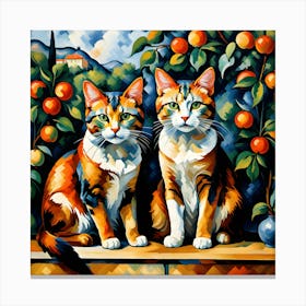 Two Cats With Oranges Modern Art Cezanne Inspired Canvas Print