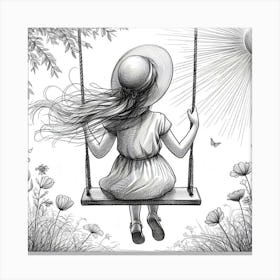 Little Girl On Swing Canvas Print