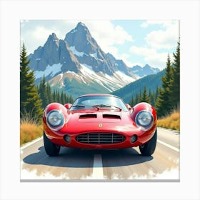 Ferrari 330 P4 In A Colorful Watercolor Mountain Scene 1 Canvas Print