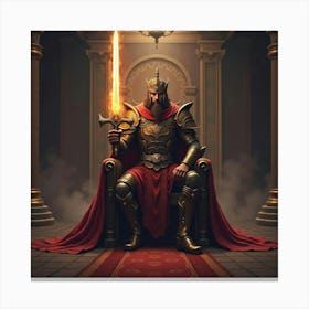 Warrior King Wielding A Glowing Sword In A Throne Room 1 Canvas Print