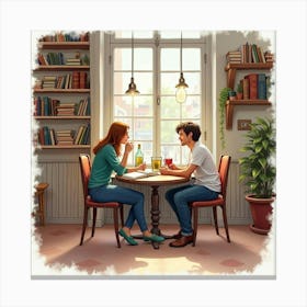 Watercolor Scene Of A Local English Book Club Meeting In A Cozy Cafe 1 Canvas Print