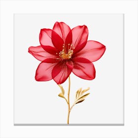 Red Sheer Flower Trimmed In Gold Glitter With A Stem On A Plain White Background 3d 916426857 Canvas Print