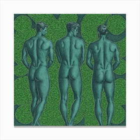 Three Naked Men in Green Canvas Print