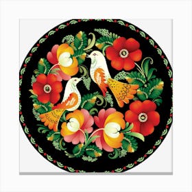 Folk Art Bird Floral Flora Flower Canvas Print