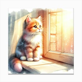 Cute Kitten Sitting By The Window Canvas Print