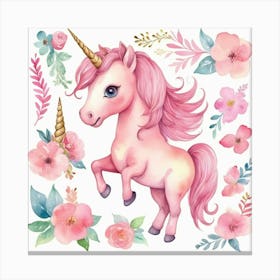 Unicorn With Flowers 2 Canvas Print