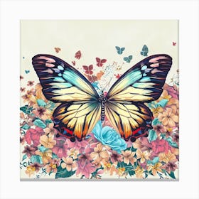 Butterfly With Flowers Canvas Print